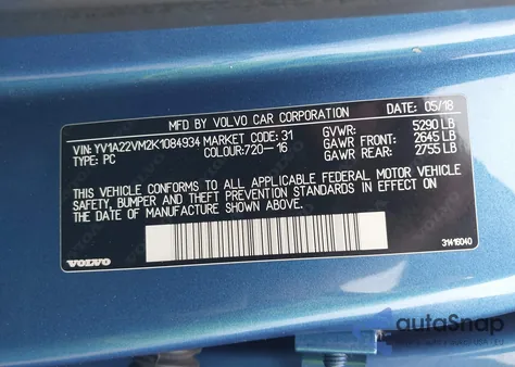 2019 Volvo V90 T6 R-Design z USA, uszkodzony, nr VIN YV1A22VM2K1084934